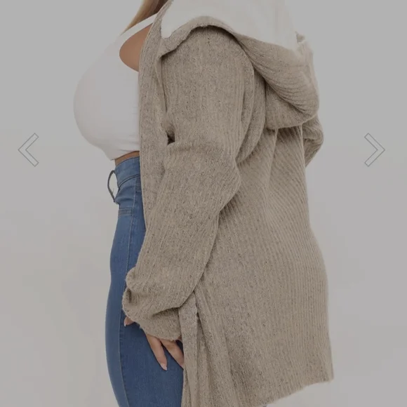 Fashion Nova Ribbed Hooded Cardigan in Taupe - Picture 2 of 6